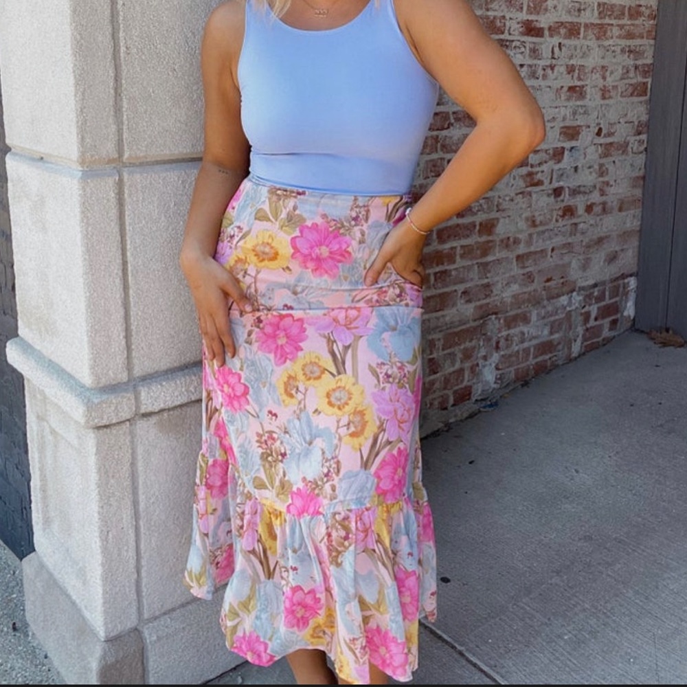 Floral Midi Skirt by Olivaceous